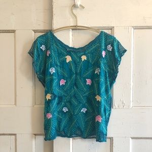Vintage 70’s Green Floral Embroidered Top